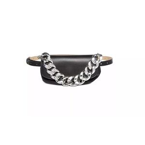 Steve Madden Ruched Clutch Belt Bag with Chain Detail Faux Leather Black M
